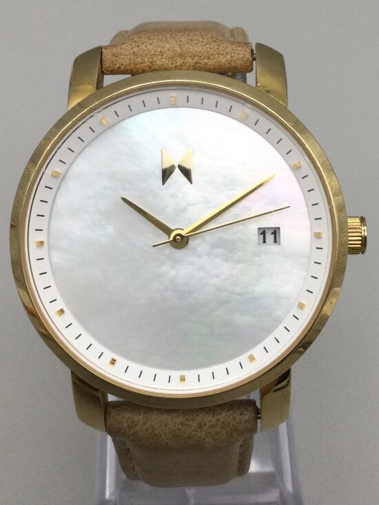MVMT Watch Women 38mm MOP Dial Gold Tone Leather Band Date New Battery main image 9